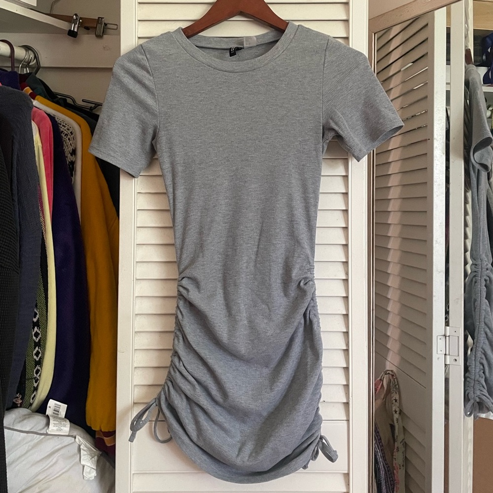 Gray Ruched T-Shirt Dress